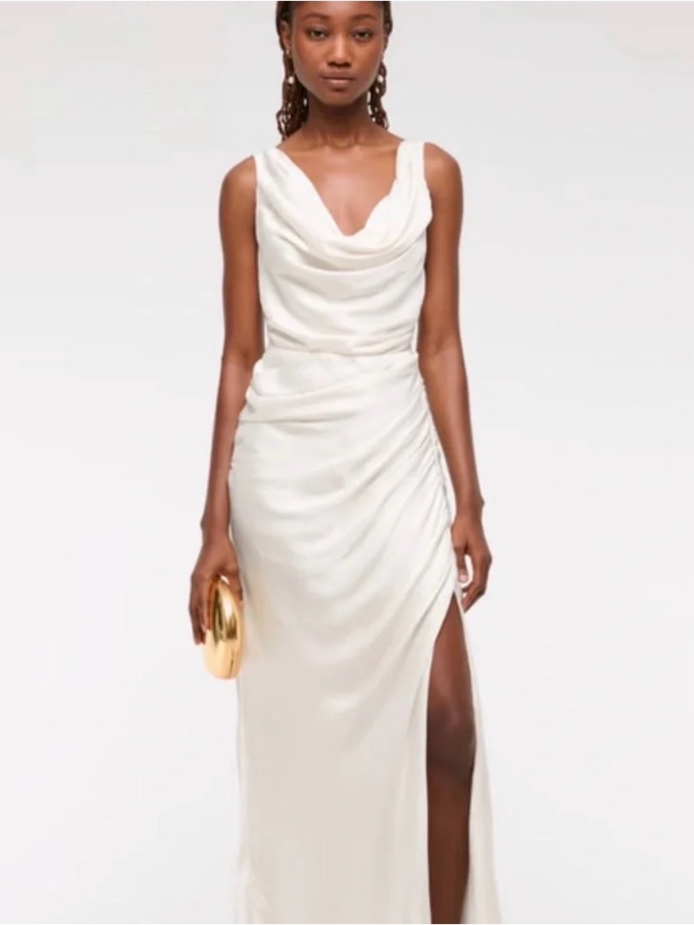 Abercrombie and fitch Elegant Ivory Cowl Neck Evening Dress with Side Thigh Slit